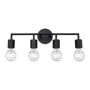 17 in. 3-Light Modern Matte Black Vanity-Light with Clear Glass Shade