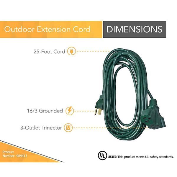 25 ft. 16/3 SJTW Tri-Source (Multi-Outlet) Yard Master Outdoor Extension Cord