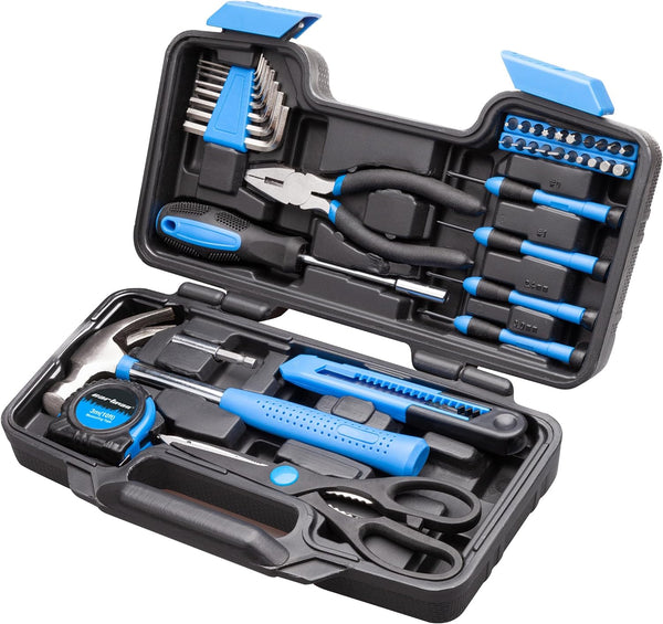39piece Cutting Plier Tool Set General Household Kit with Plastic Toolbox Storage Case Blue