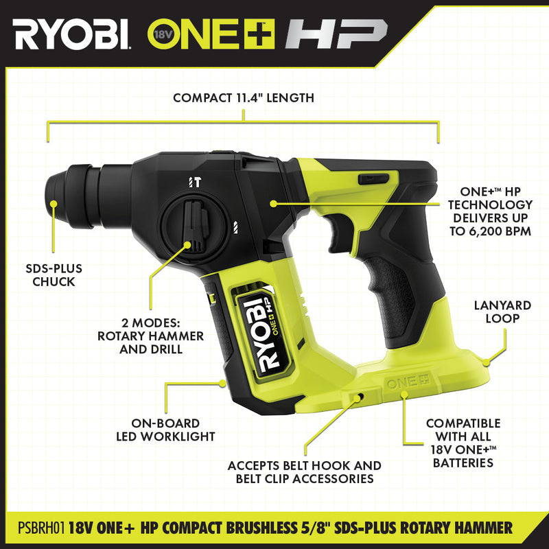 18V ONE+ HP COMPACT BRUSHLESS 5/8" SDS-PLUS ROTARY HAMMER