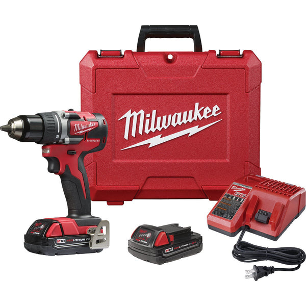 Milwaukee M18 Brushless 1/2 In. Compact Cordless Drill/Driver Kit with (2) 2.0 Ah Batteries & Charger